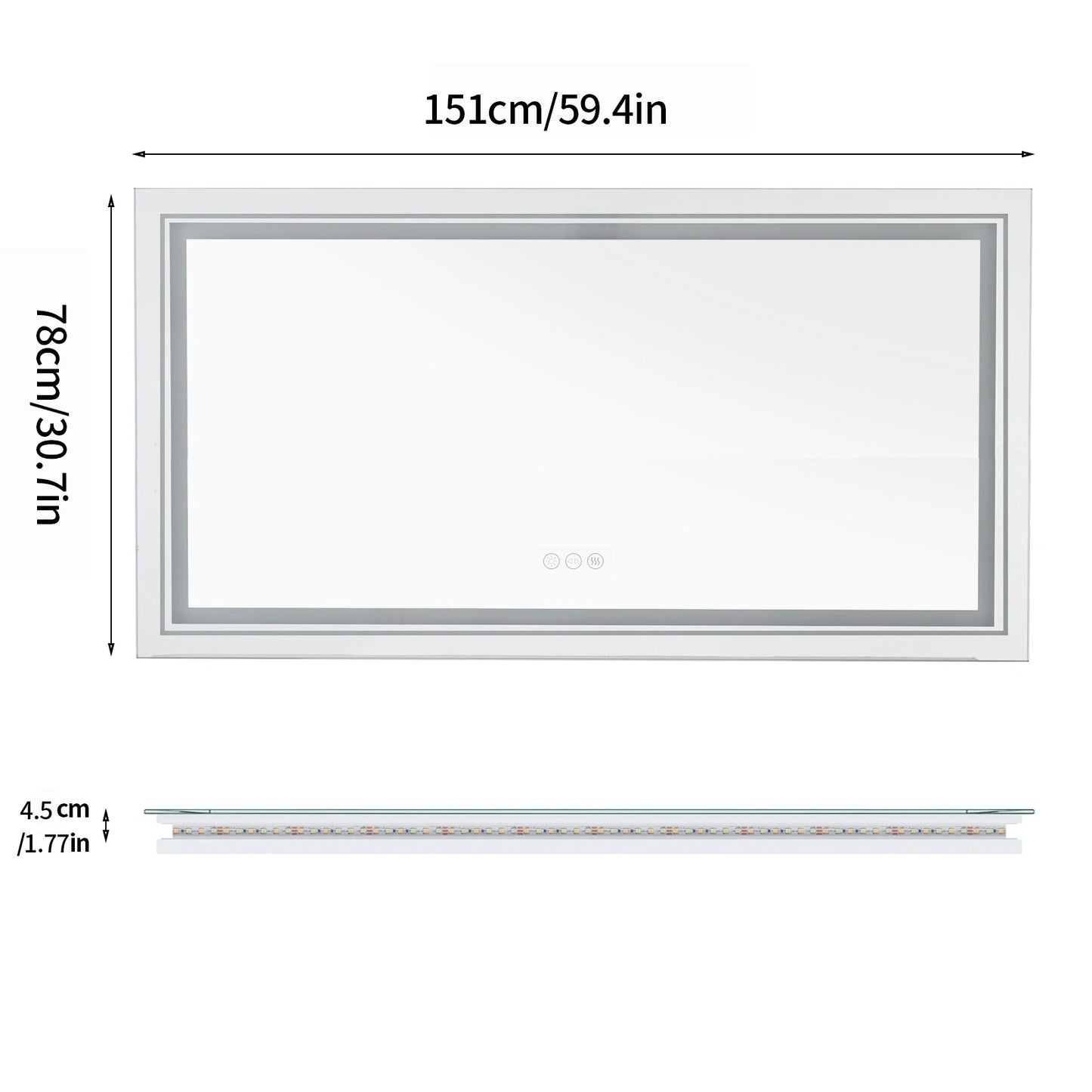 Wall Mounted LED Bathroom Mirror With Touch Control And Backlight