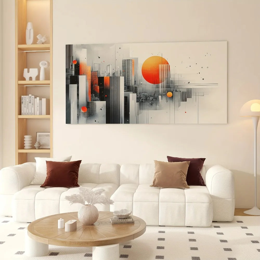 Elegant Modern Abstract Canvas Art With Pine Frame Geometric Urban Landscape