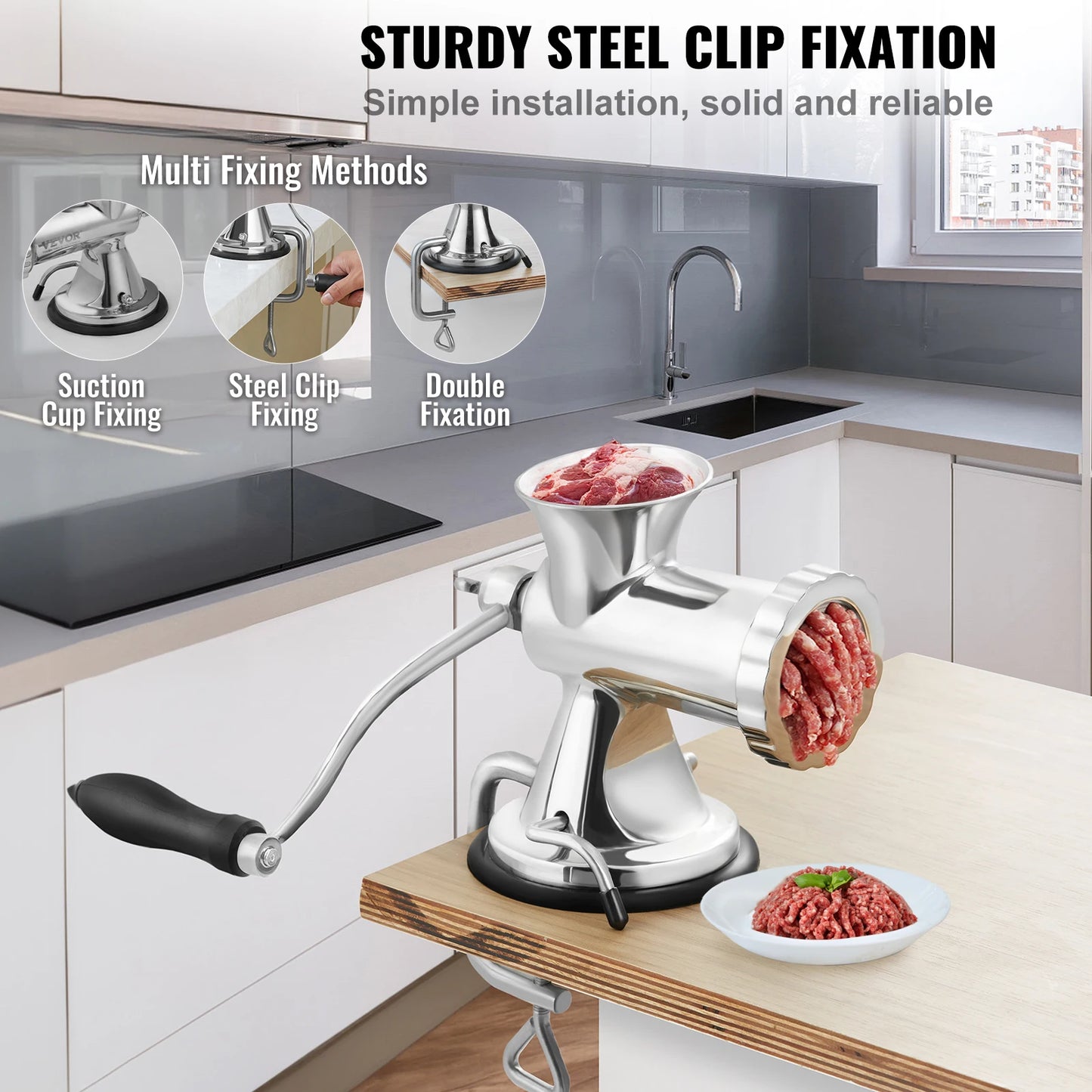 SucceBuy Manual Stainless Steel Meat Grinder With Suction Mount