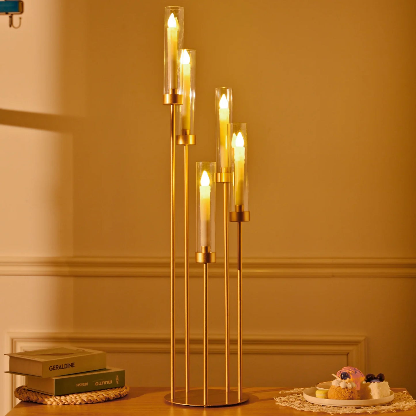 Vincigant Candelabra 5 Arm Tall Candle Holder With Acrylic Lampshade