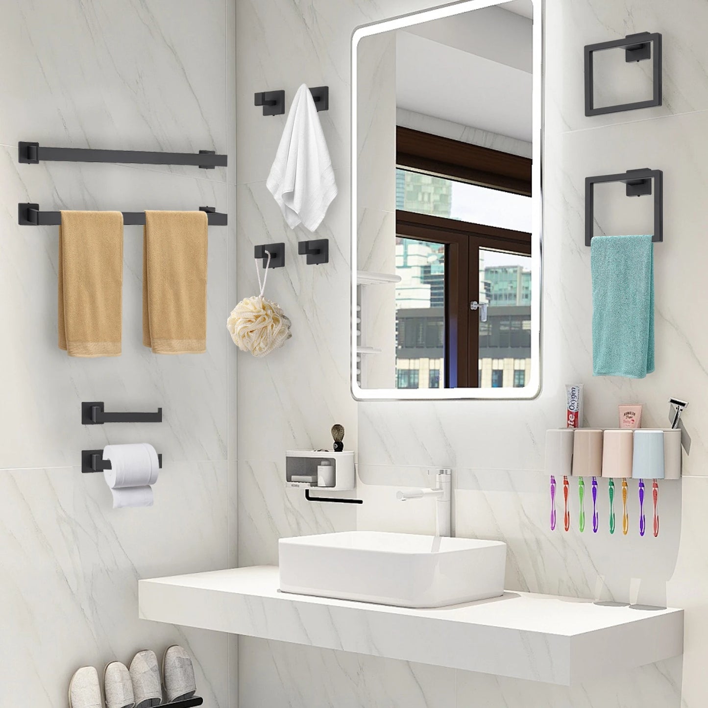 Matte Black Wall Mount Bathroom Accessories Set Stainless Steel