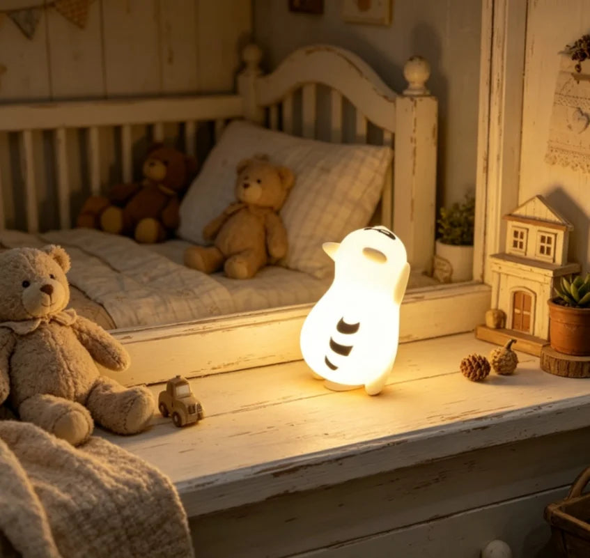 Portable Rechargeable Silicone Raccoon Night Light With Touch Control