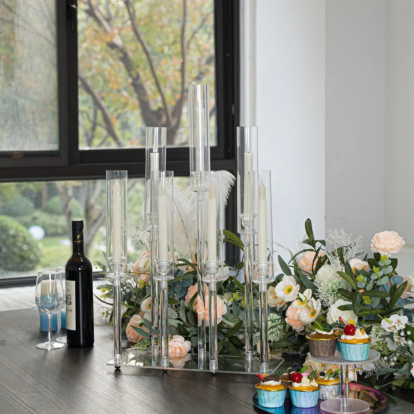 VINCIGANT Clear Acrylic Candelabra 7 Arms Tall Candle Holder