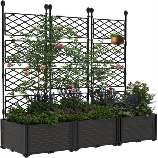 HiMISS Plastic Plant Box With Metal Trellis Privacy Screen Garden Bed