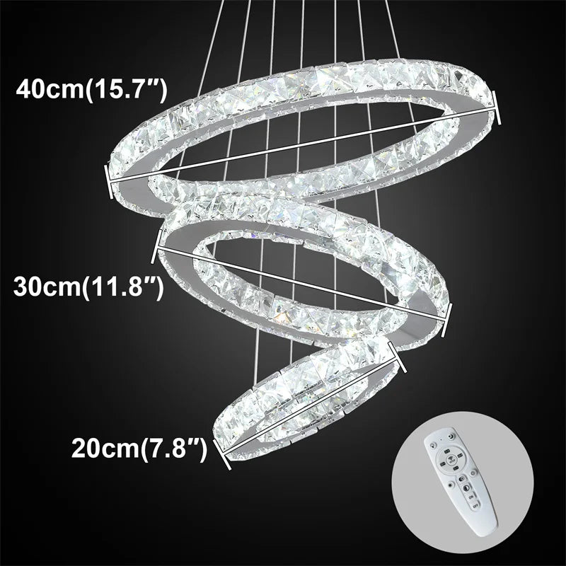 GreeLustr Modern Crystal Rings LED Chandelier With Remote Control