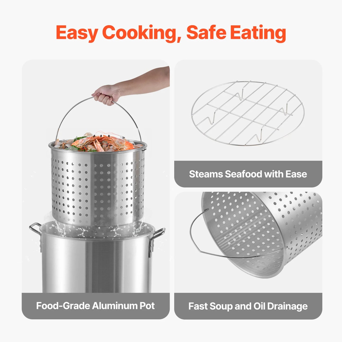 SucceBuy Aluminum Seafood Boiling Pot With Steamer Rack Set