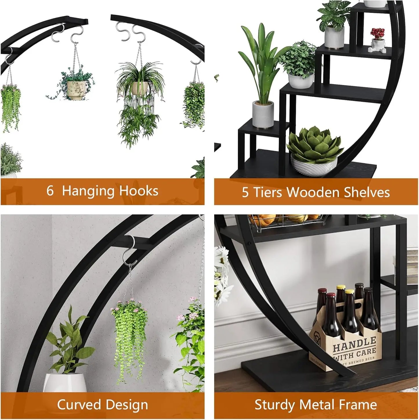 TWISTER.CK 2-Pack 5-Tier Half Moon Metal Plant Stand Indoor