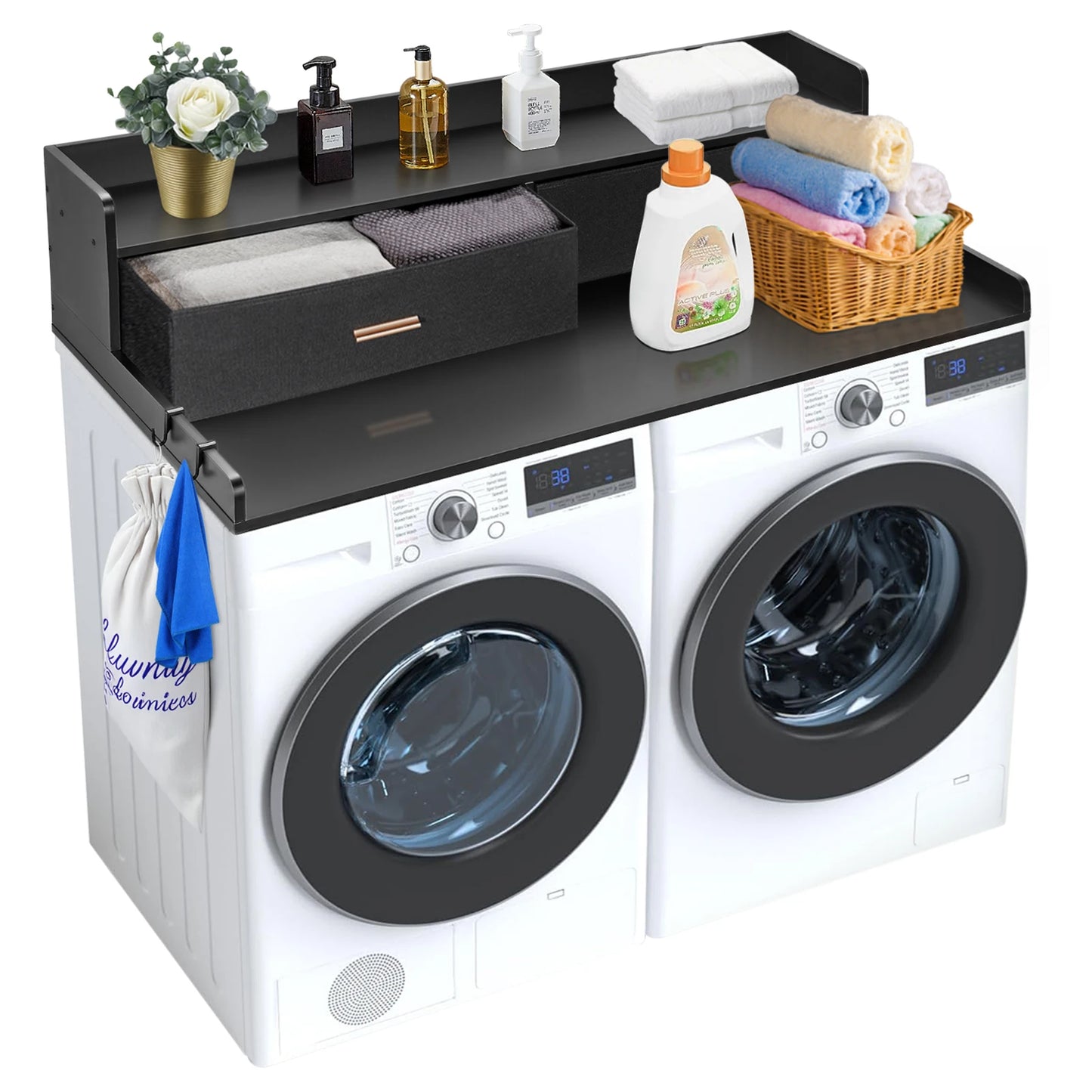 SucceBuy Wooden Washer Dryer Countertop With Drawer Shelf