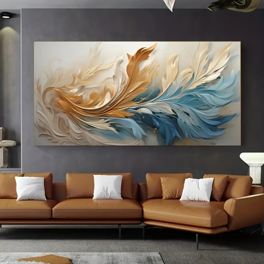 Modern Abstract Gold Feather Canvas Art For Home Decor