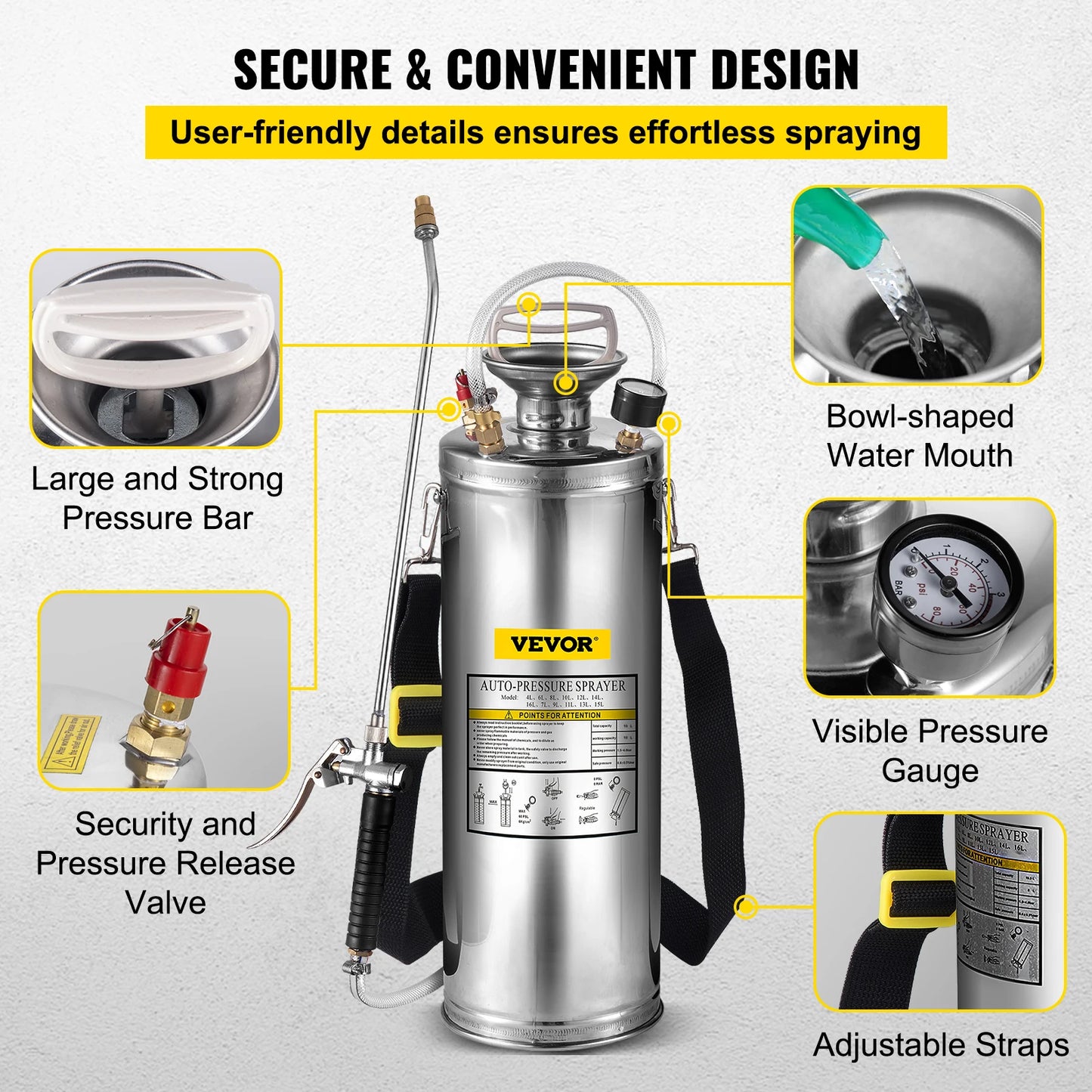 Handheld Stainless Steel Garden Watering Sprayer With Pump And Hose
