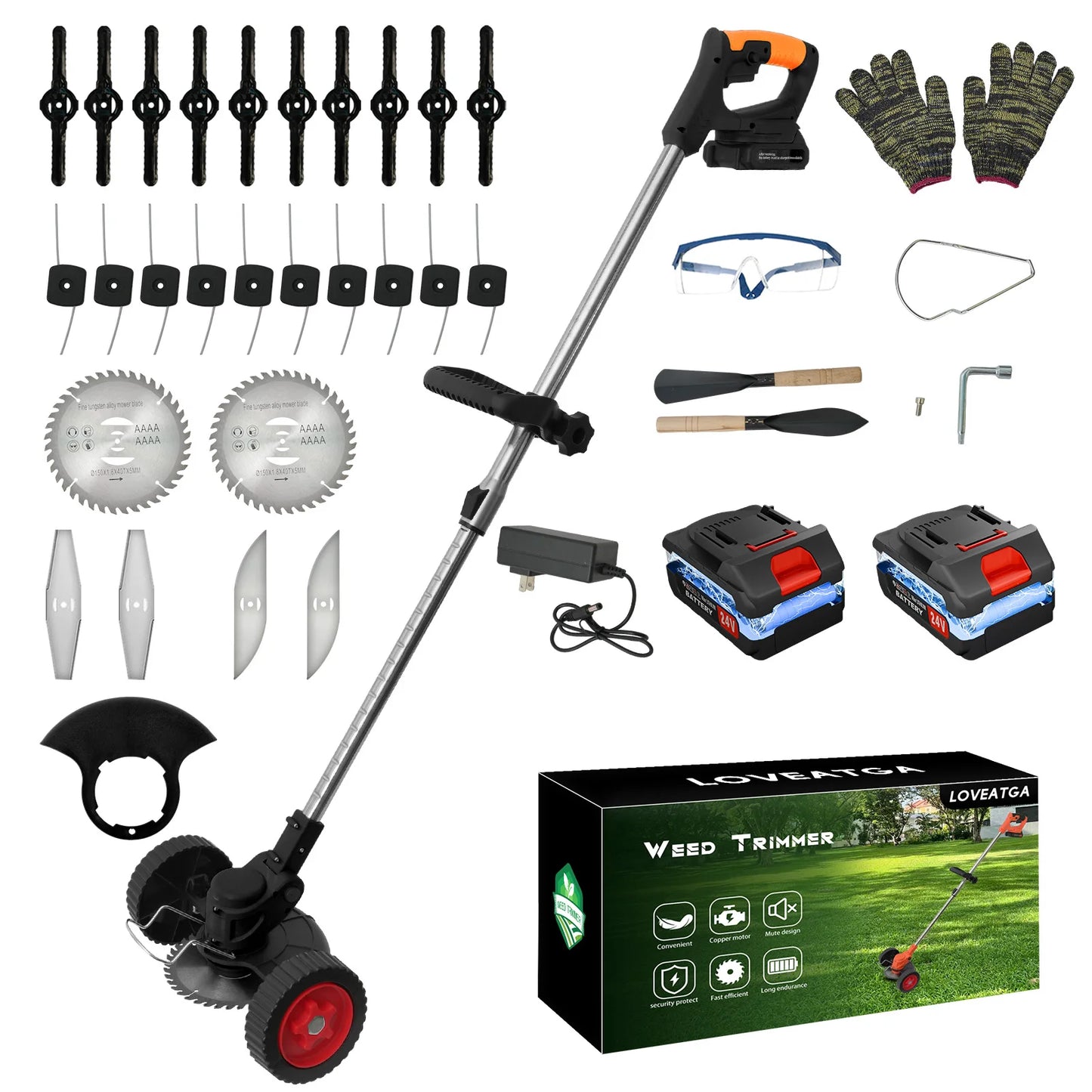 21V 3 In 1 Cordless Grass Trimmer With 2x2.0Ah Batteries