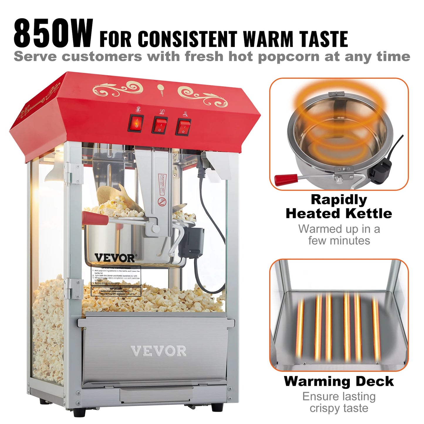 SucceBuy Commercial Electric Popcorn Maker With Scoop Spoon
