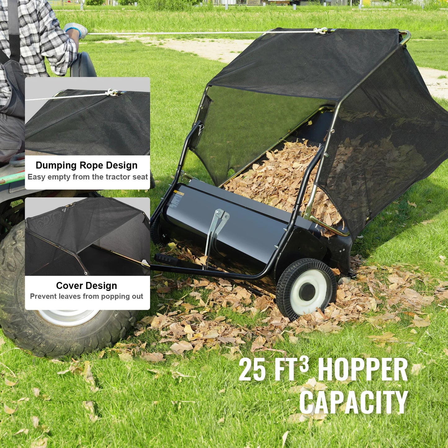 SucceBuy Tow Behind Lawn Sweeper Large Capacity Leaf And Grass Collector