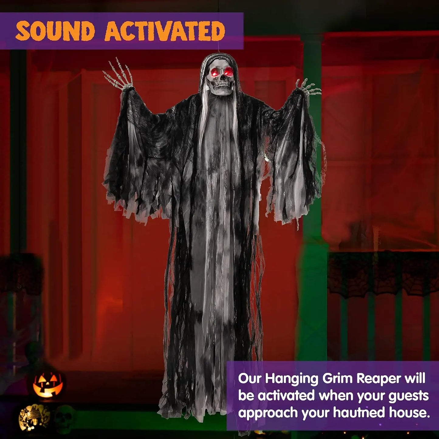 Joyfy Animated Hanging Grim Reaper Halloween Decorations