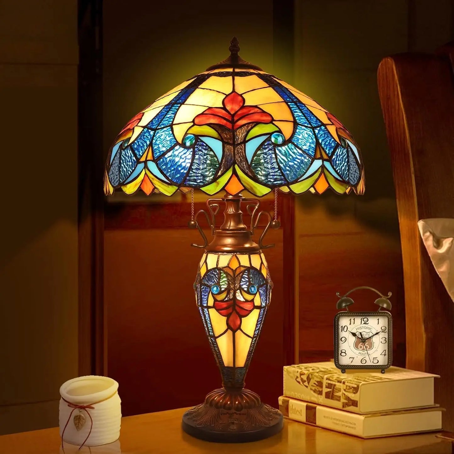 Tiffany Style Table Lamp With 3 LED Bulbs Living Room