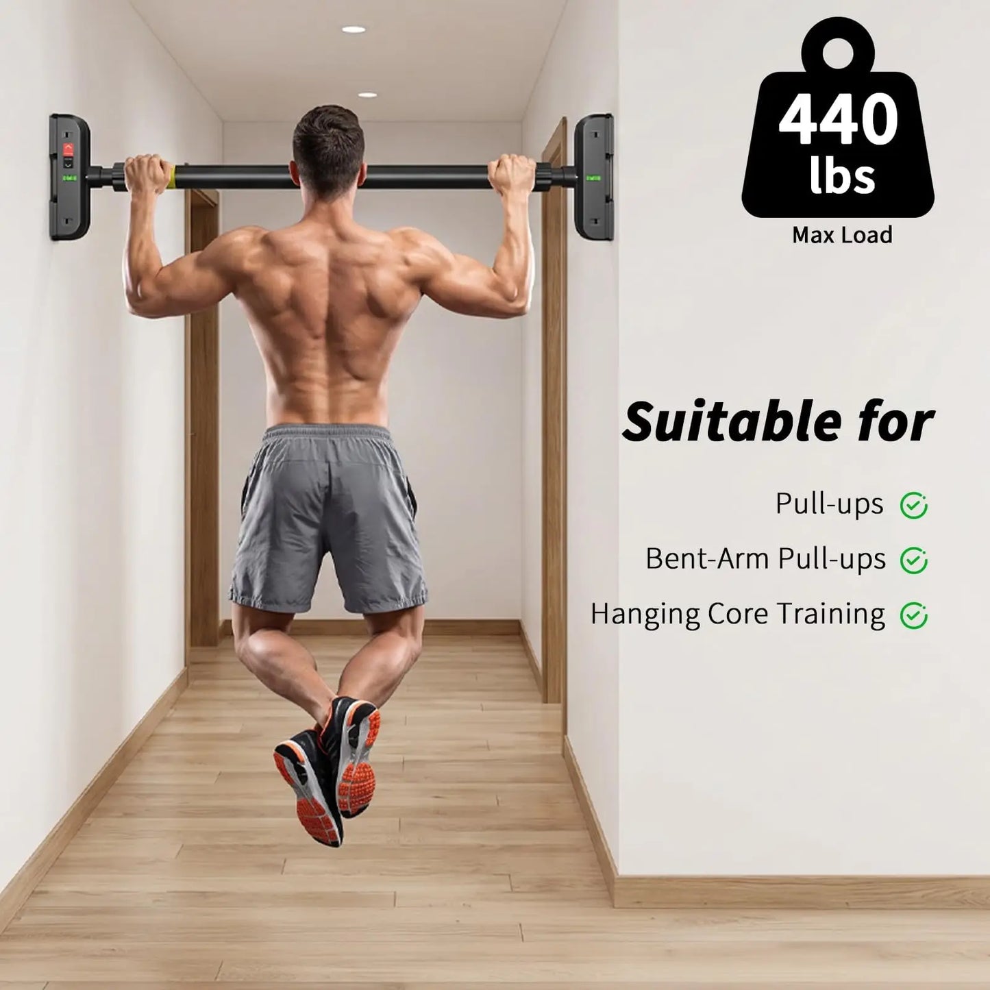 HiMISS Doorway Pull Up Bar 440 Lbs, Anti Slip Pads