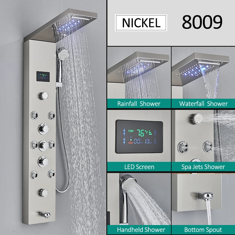 Quyanre Led Shower Panel Tower With Rain Waterfall And Massage