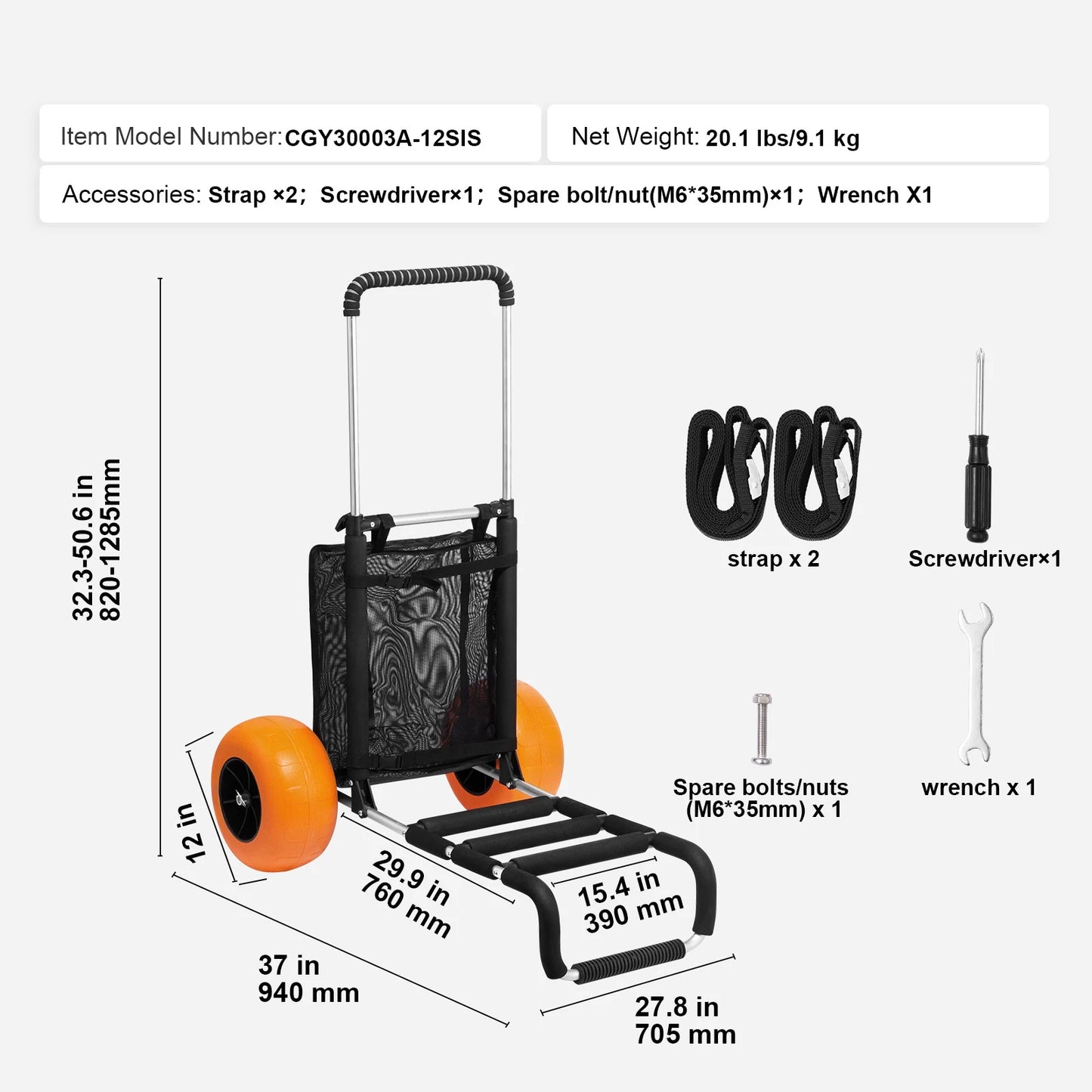 SucceBuy Beach Dolly With Big Wheels For Sand Folding Cart