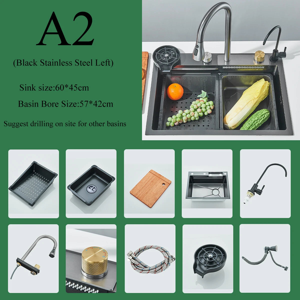 Stainless Steel Kitchen Waterfall Sink With Digital Faucet