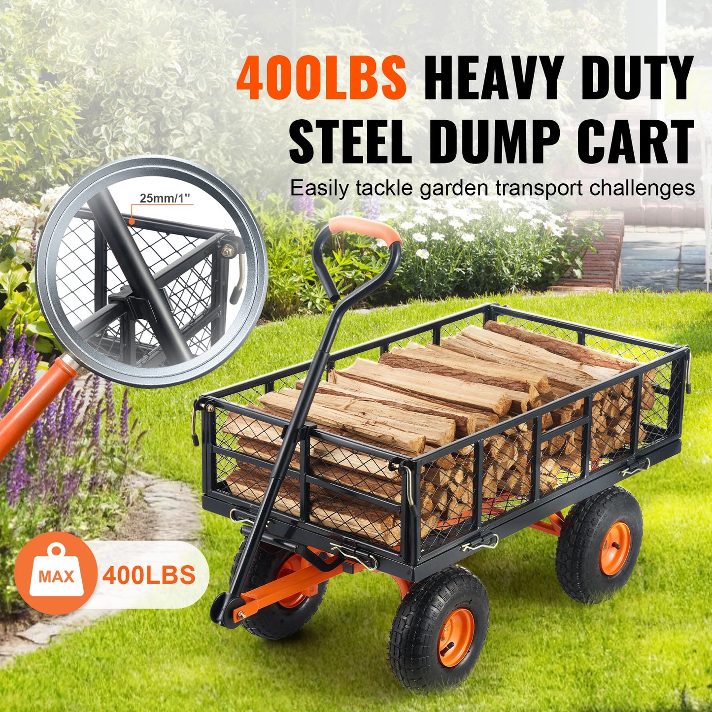 SucceBuy Sturdy Metal Garden Cart For Heavy Duty Yard Utility