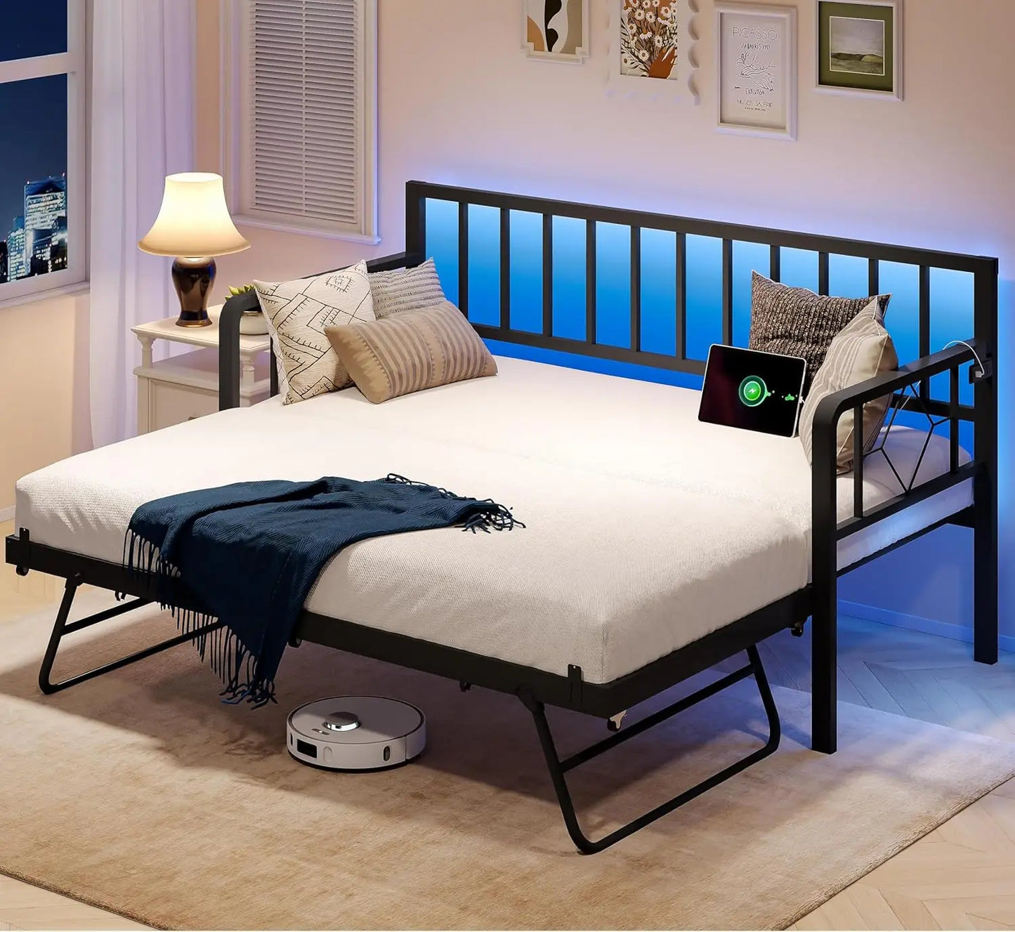 BIANXIANG Metal Daybed With Charging Station And LED Lights