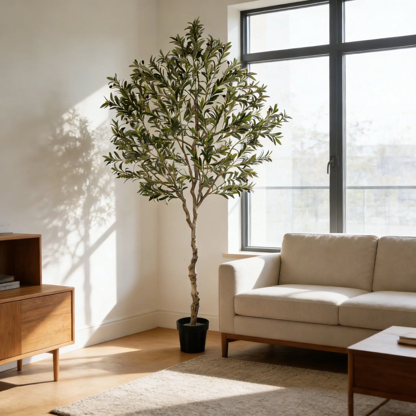 Olitree Olive Tree Artificial Indoor Faux Plant In Black Pot