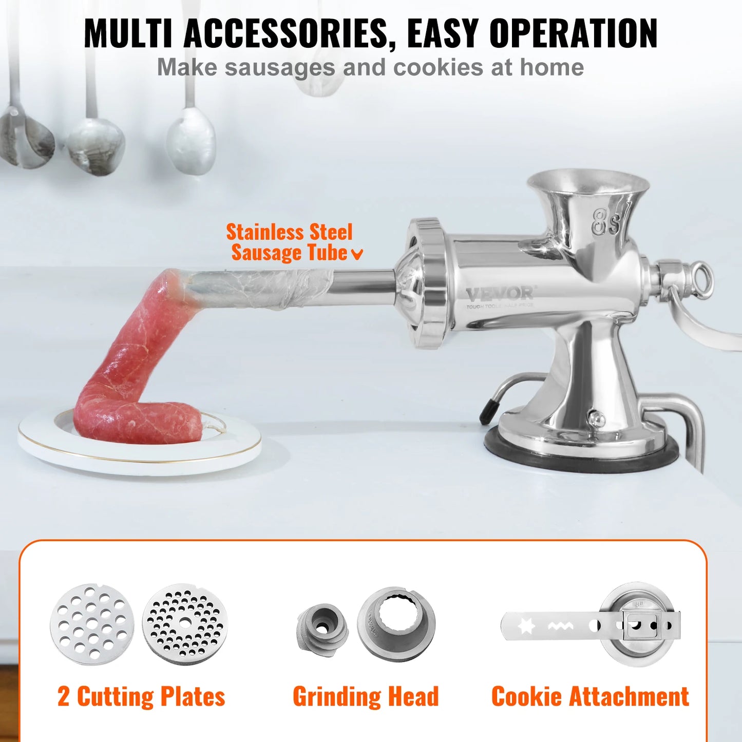 SucceBuy Manual Stainless Steel Meat Grinder With Suction Mount