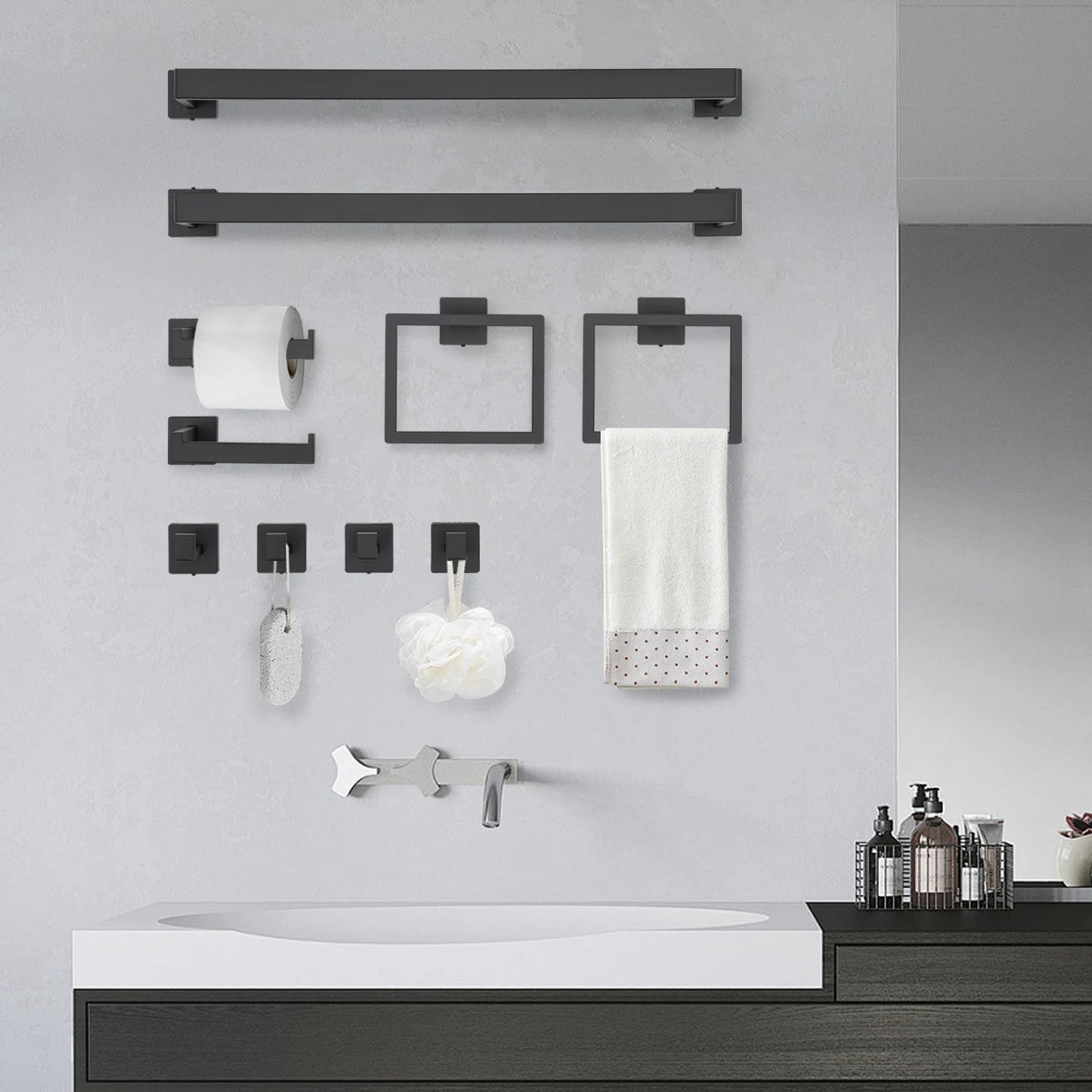 Matte Black Wall Mount Bathroom Accessories Set Stainless Steel