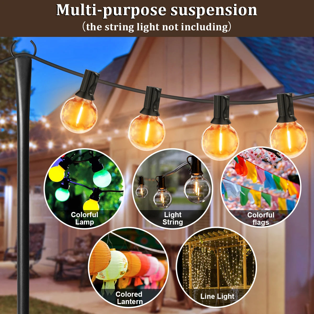 Aiopp Waterproof Heavy Duty Adjustable String Light Poles With Fork