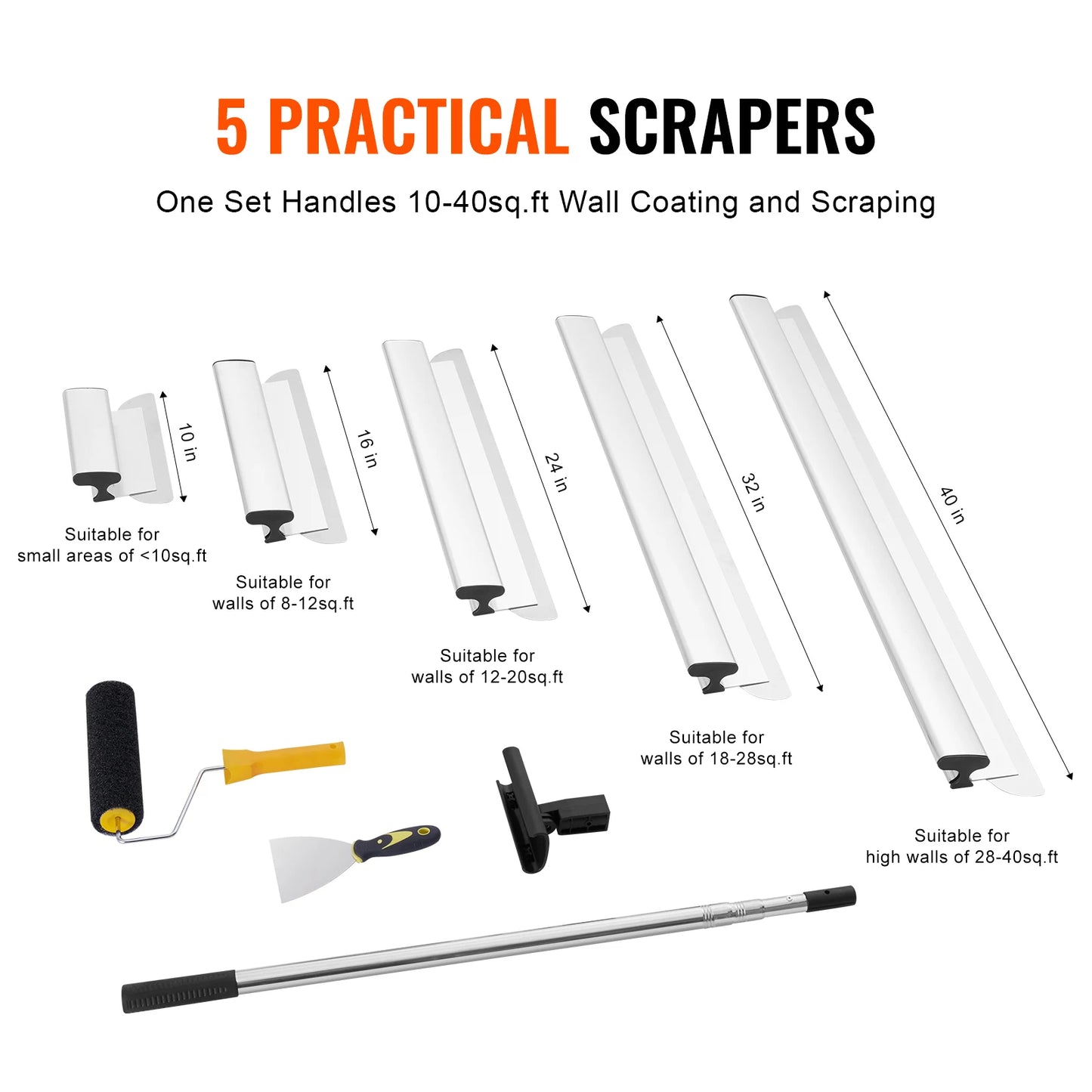 Stainless Steel Drywall Skimming Blade Set With Extension Pole