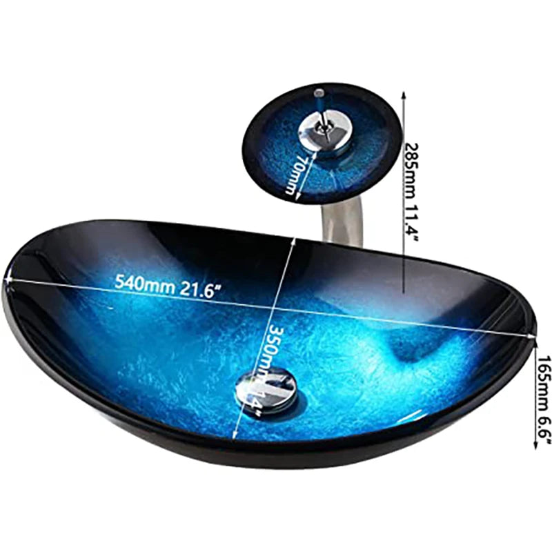 Mekkhala Tempered Glass Countertop Basin Sink With Faucet