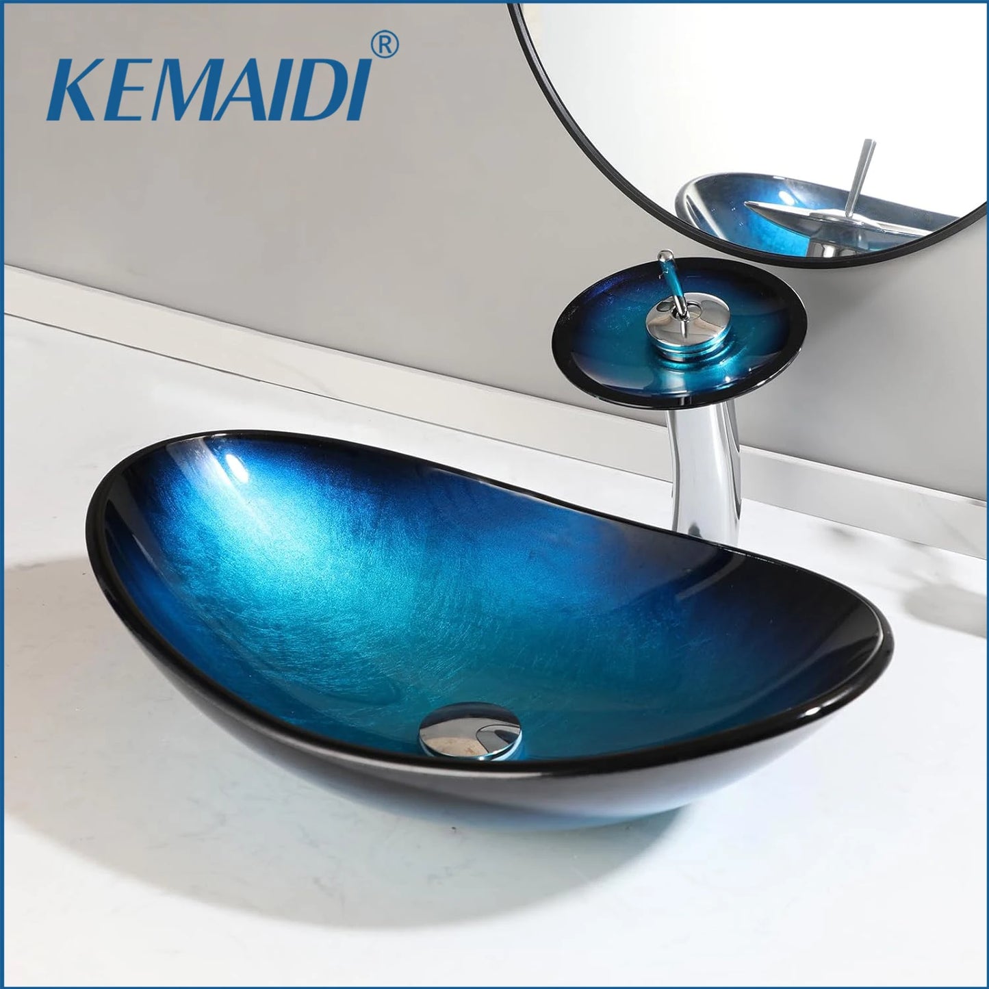 Mekkhala Tempered Glass Countertop Basin Sink With Faucet