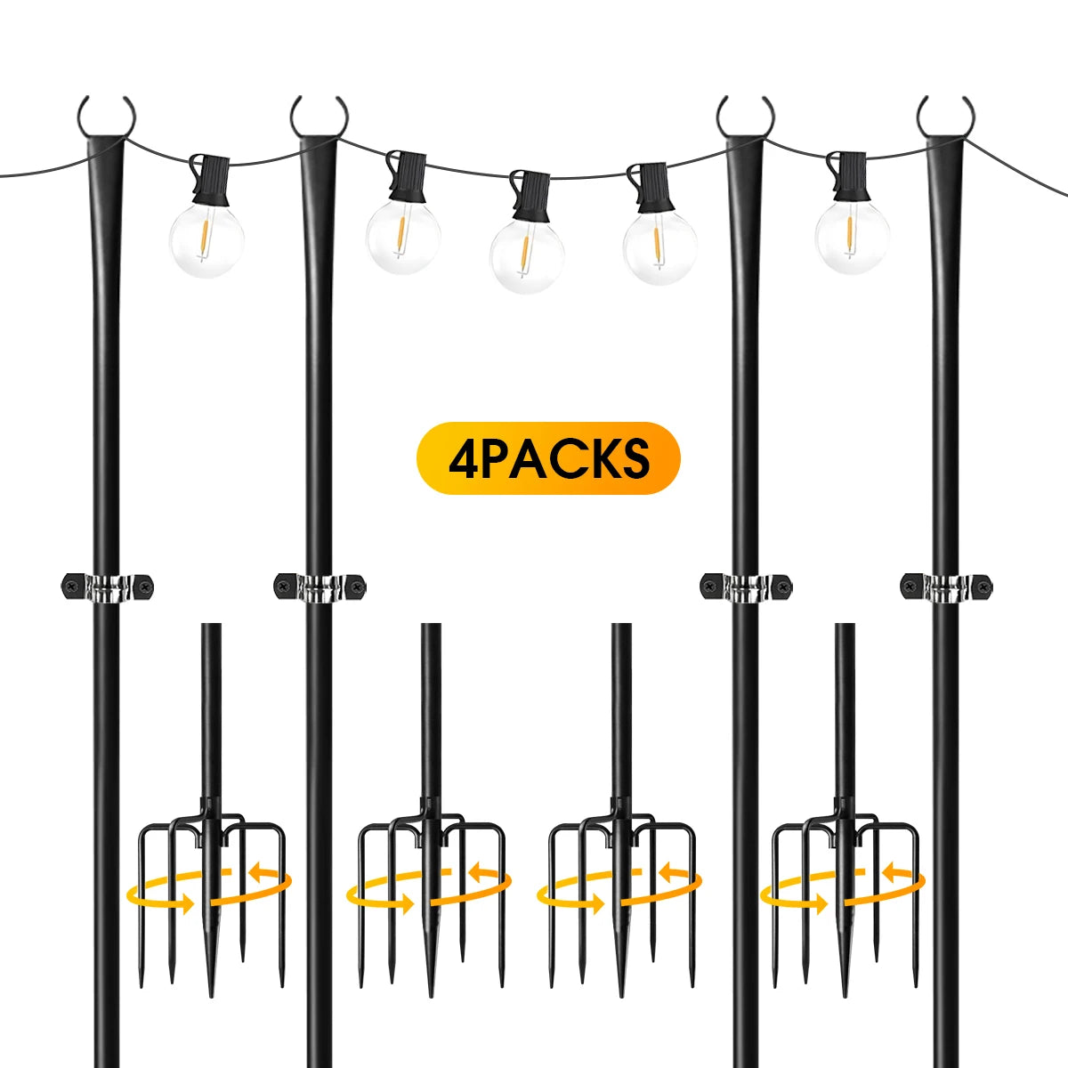 Aiopp Waterproof Heavy Duty Adjustable String Light Poles With Fork