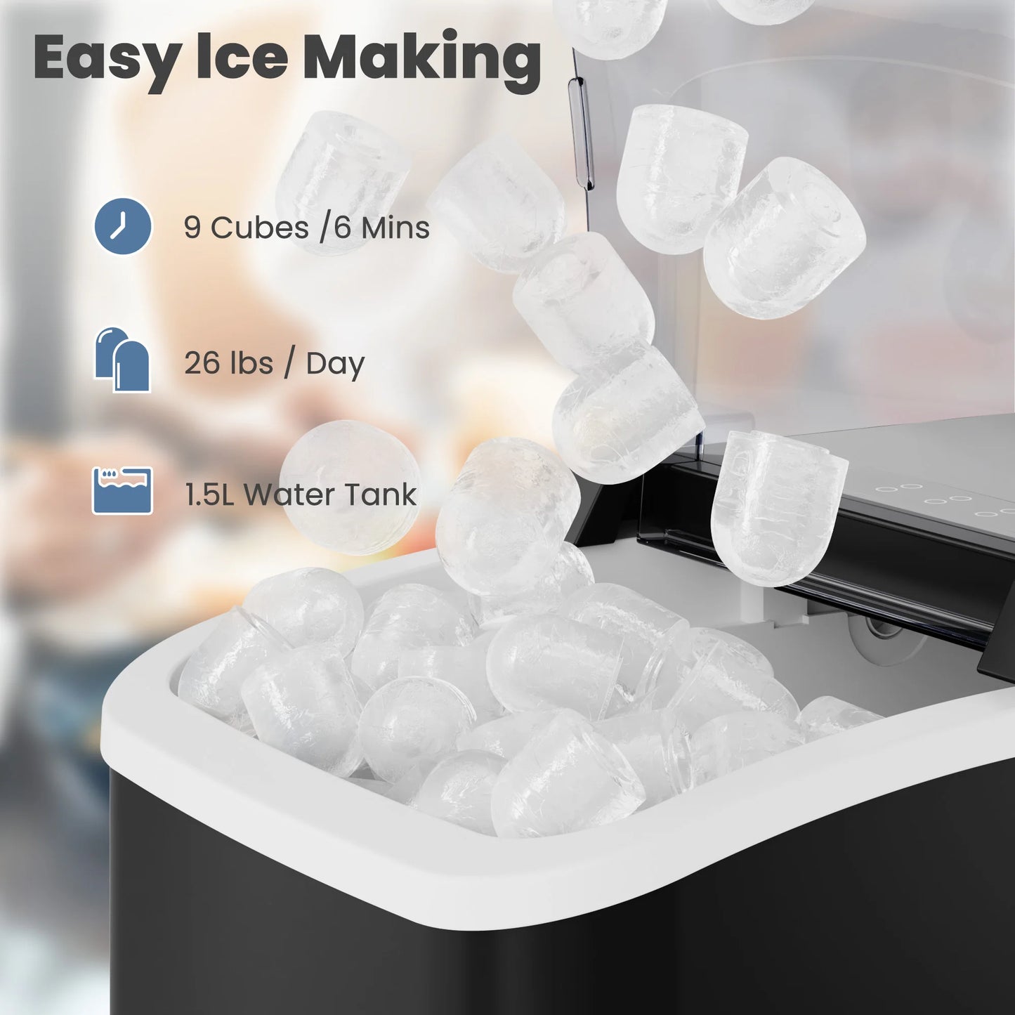 Portable Countertop Ice Maker Producing Fast Bullet Ice Daily