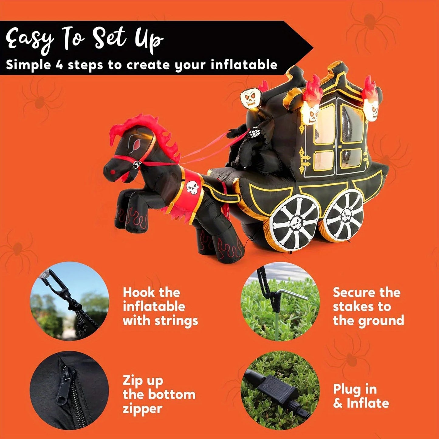 Joyfy Halloween Inflatable Carriage With Built In Led Lights