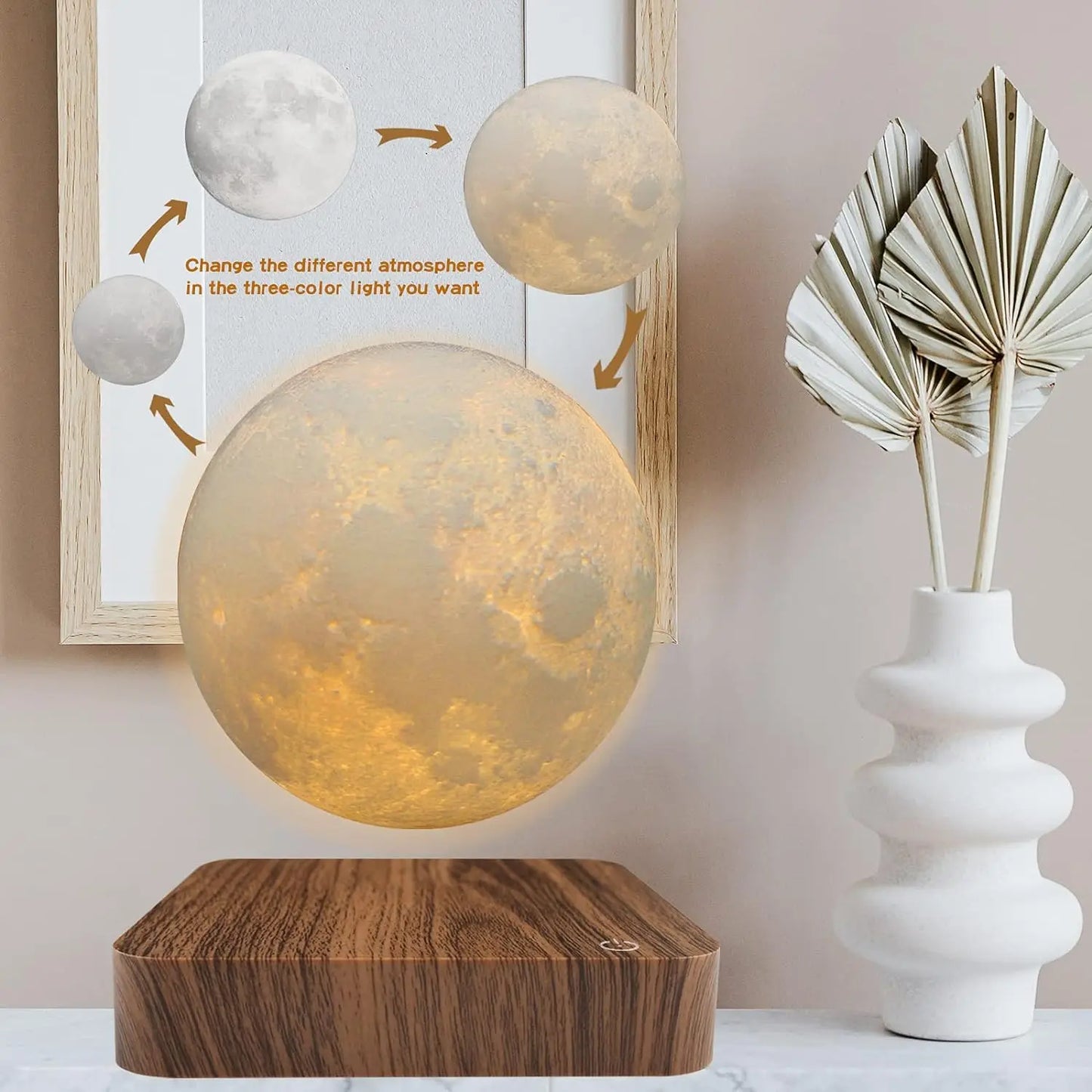 Mexllex Magnetic Moon Lamp With Wooden Base 3 Color LED