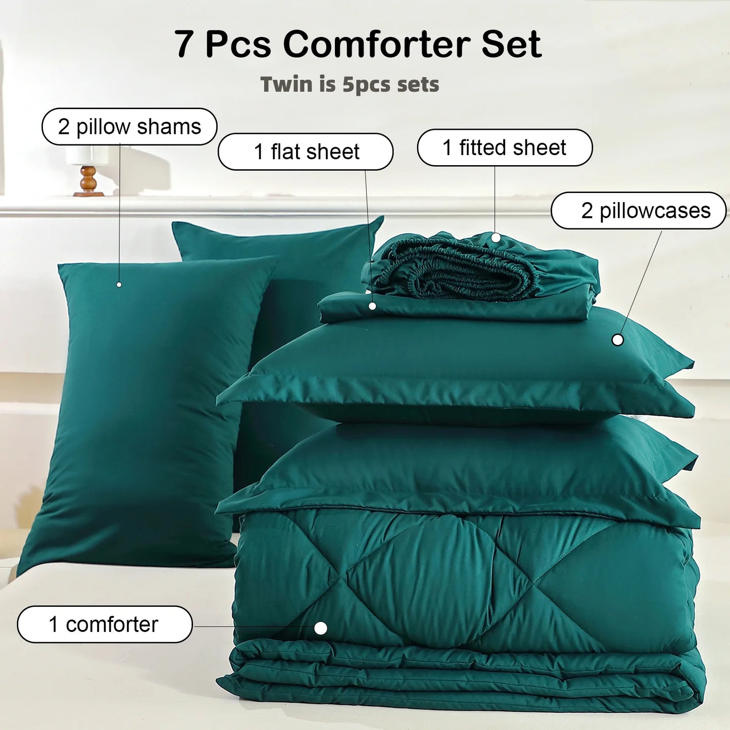 EasYum 5-Piece Bedding Set Quilted 100% Polyester Pillowcases Included