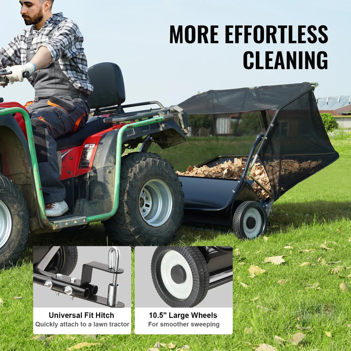 SucceBuy Tow Behind Lawn Sweeper Large Capacity Leaf And Grass Collector