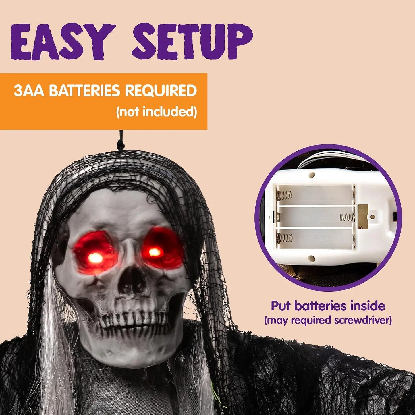Joyfy Animated Hanging Grim Reaper Halloween Decorations