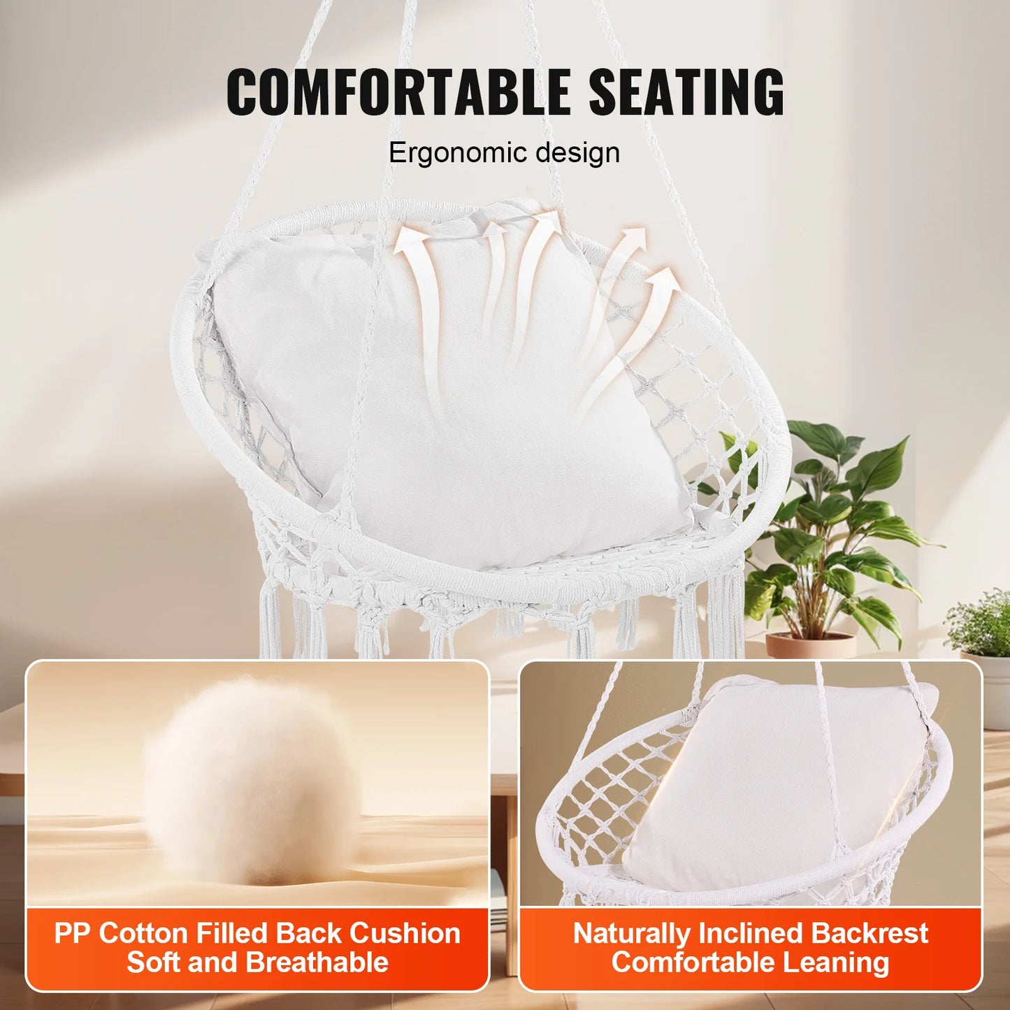SucceBuy Hanging Hammock Swing Chair Macrame Cotton Rope 330Lbs