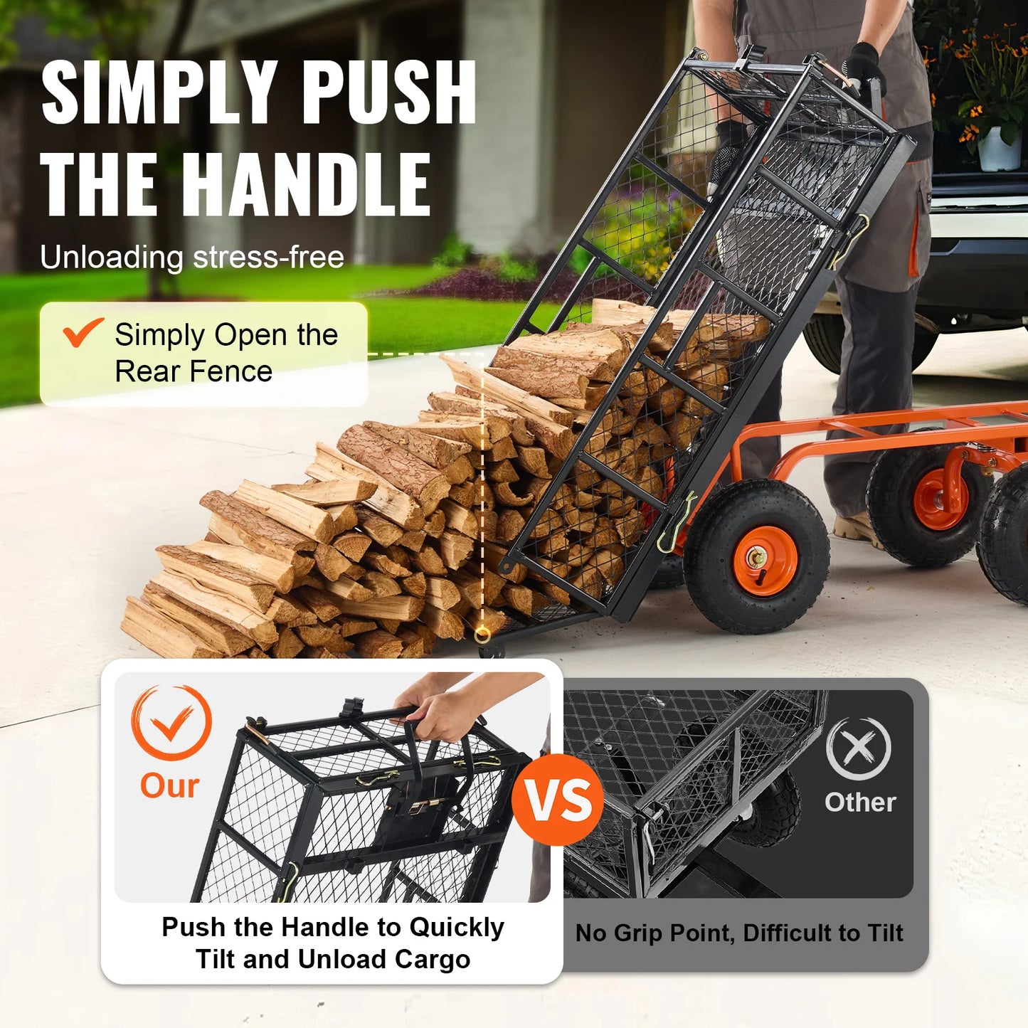 SucceBuy Sturdy Metal Garden Cart For Heavy Duty Yard Utility