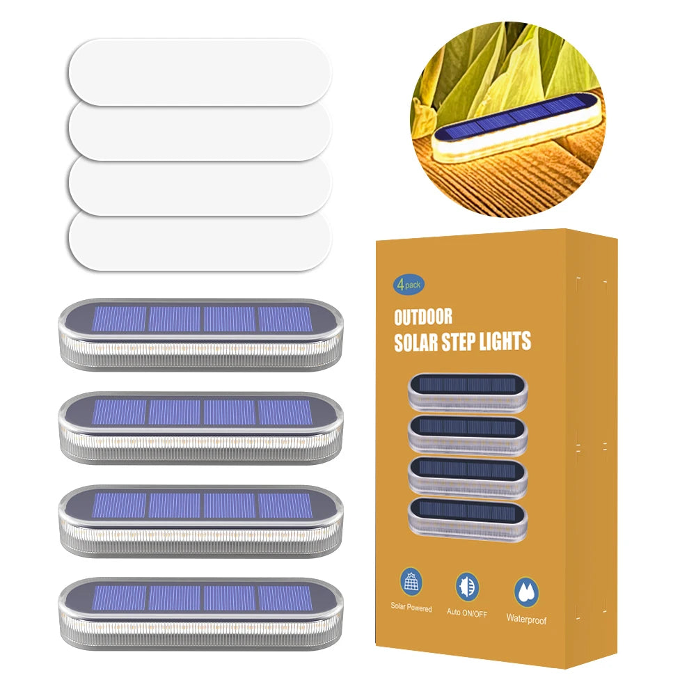 Solar Deck Lights IP68 Auto On Off LED Step Lights 4 Pack