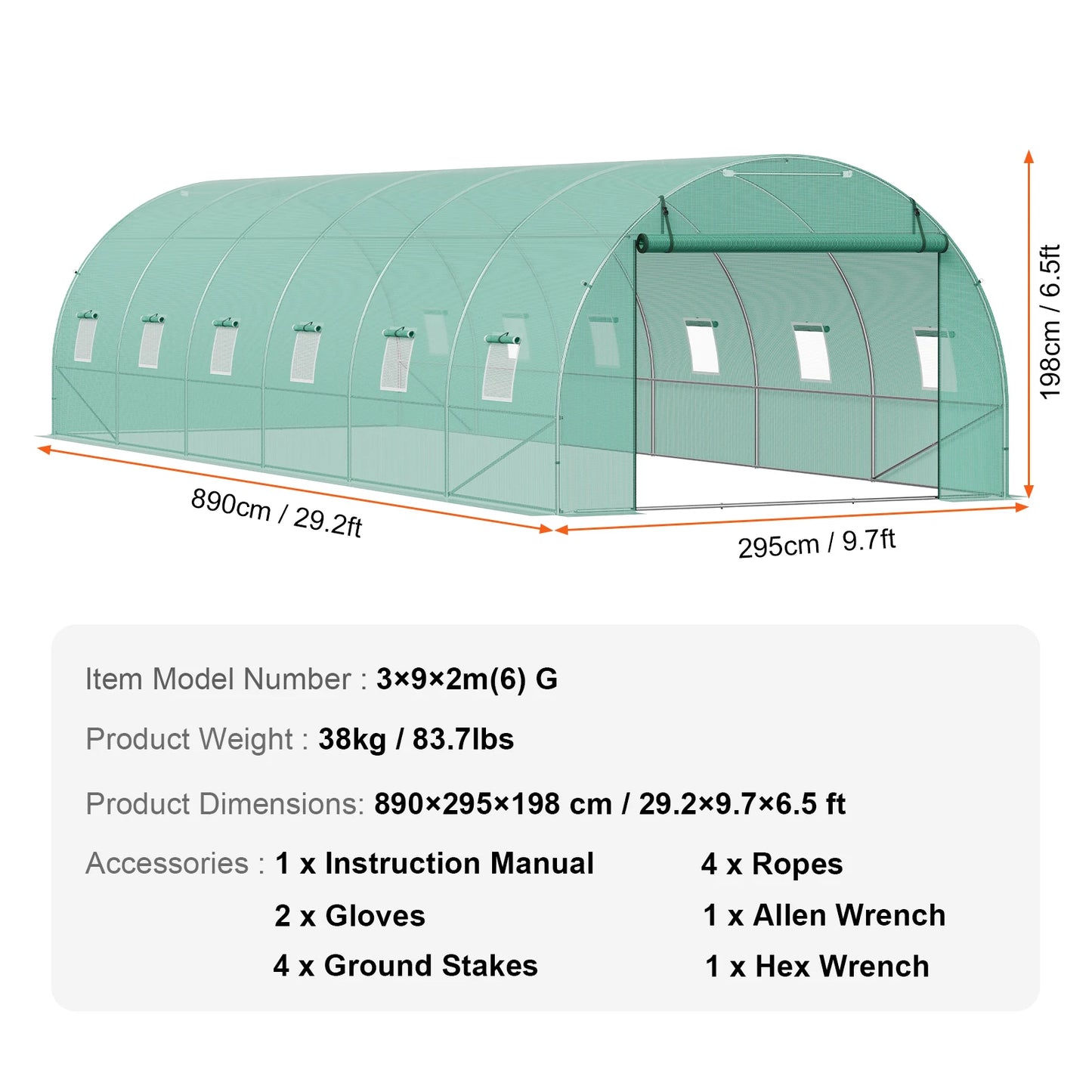 SucceBuy Walk In Tunnel Greenhouse With Steel Frame And PE Cover