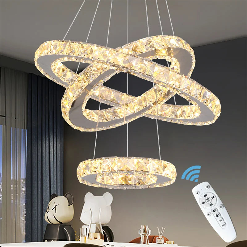 GreeLustr Modern Crystal Rings LED Chandelier With Remote Control