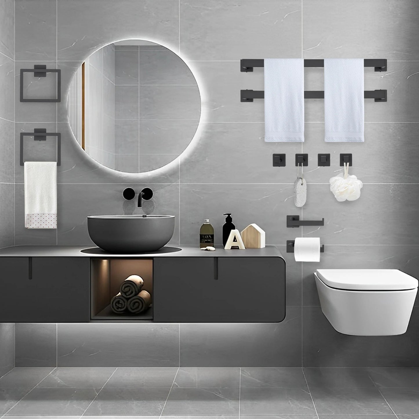Matte Black Wall Mount Bathroom Accessories Set Stainless Steel
