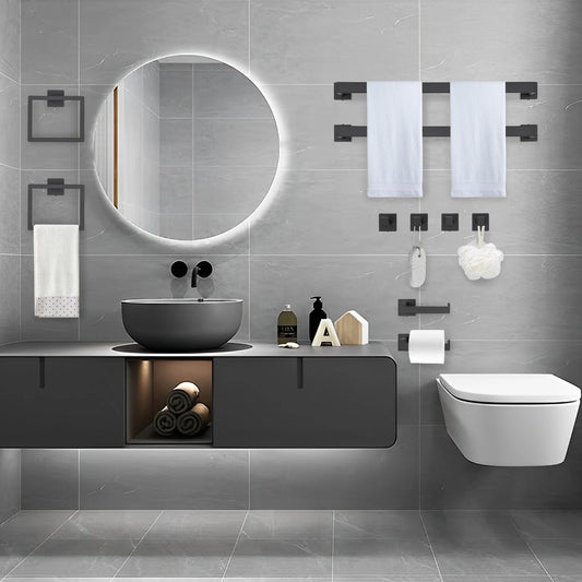 Matte Black Wall Mount Bathroom Accessories Set Stainless Steel