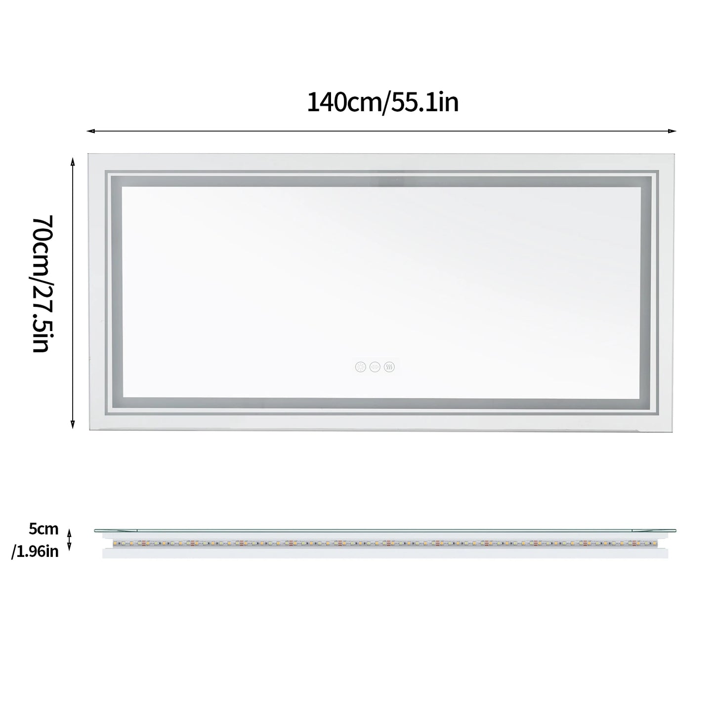 Wall Mounted LED Bathroom Mirror With Touch Control And Backlight