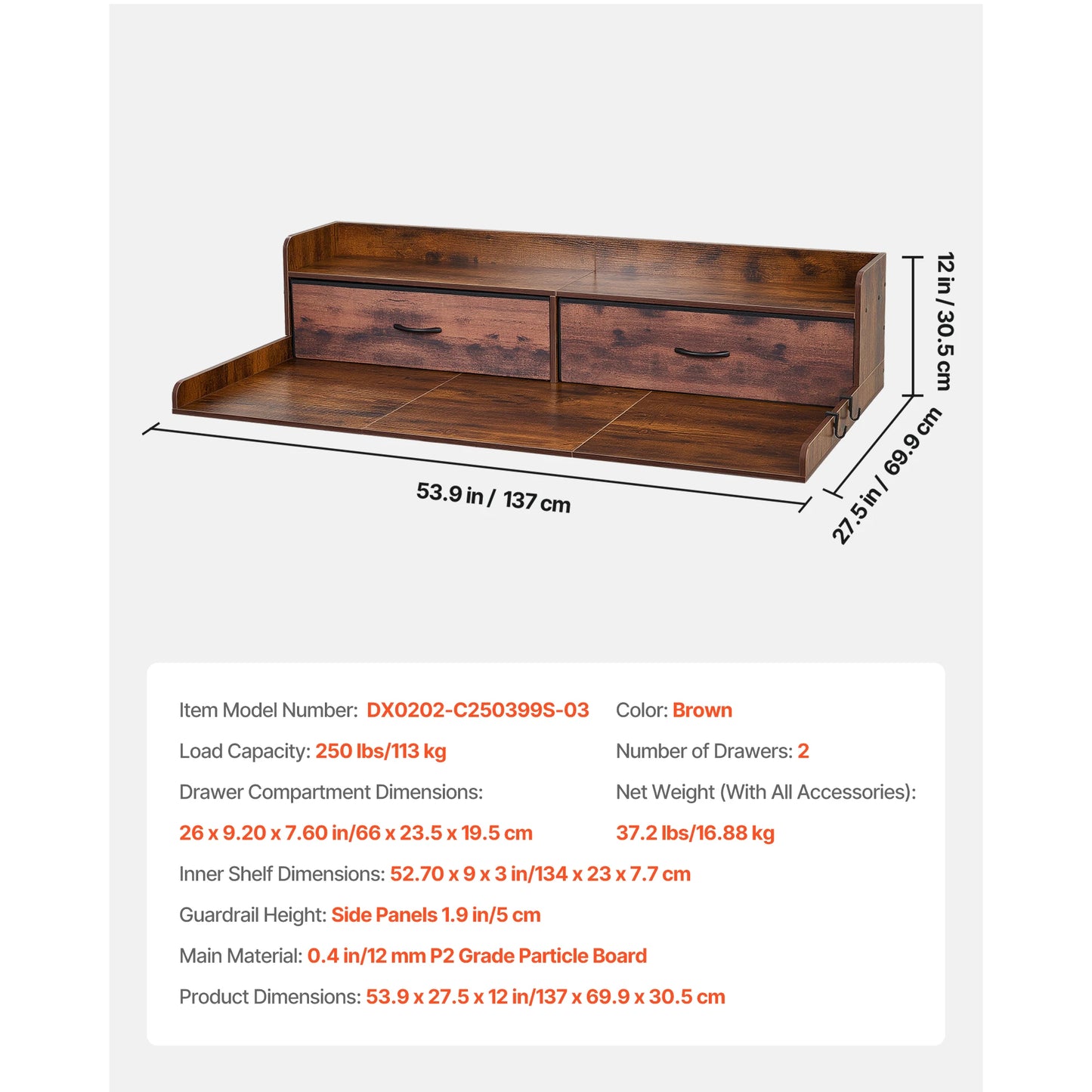 SucceBuy Wooden Washer Dryer Countertop With Drawer Shelf