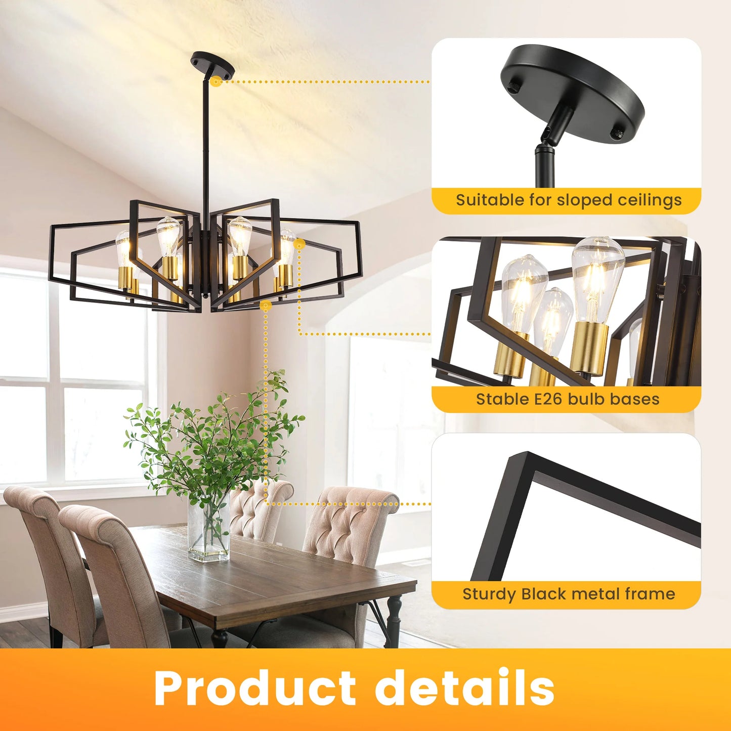 Modern 8 Light Geometric Chandelier Pendant Light With Adjustable Height