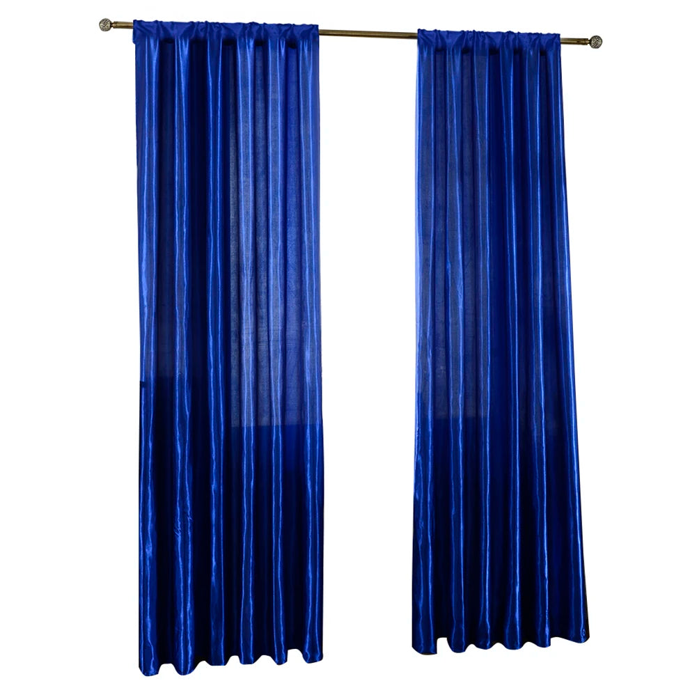 Modern Satin Curtain Semi Blackout Window Drape For Living Room